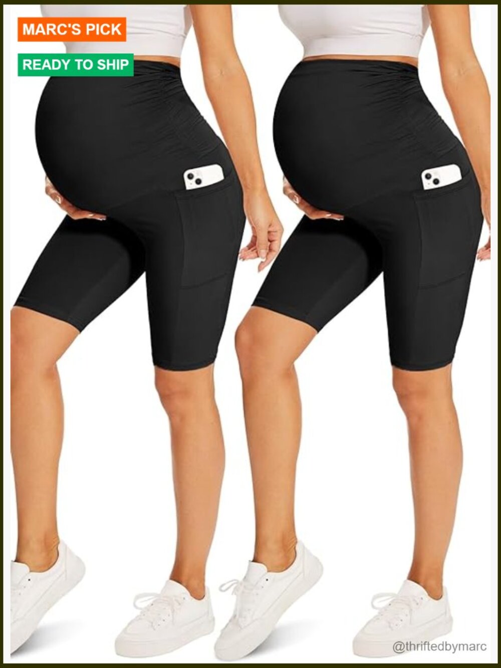 8" Maternity Bike Shorts With Pockets Over The Belly Yoga Active Workout